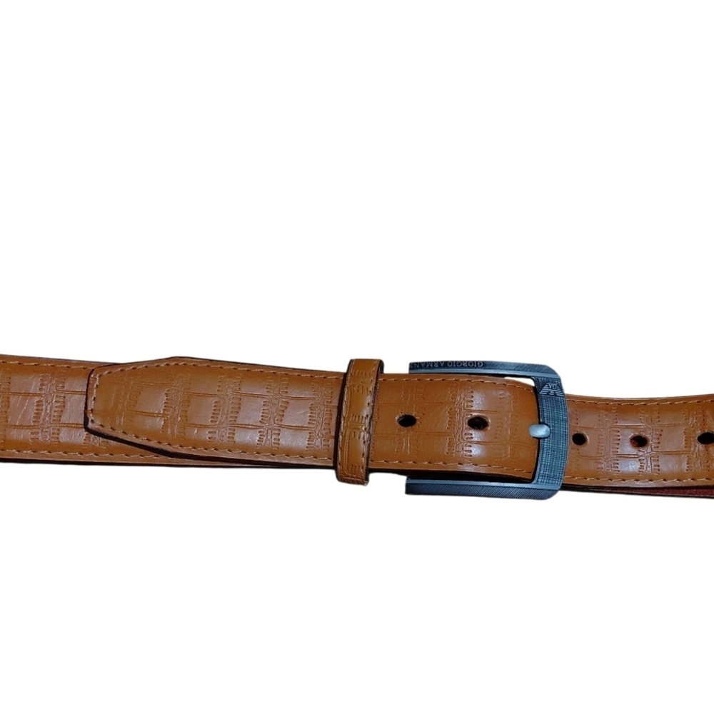 Authentic Giorgio Armani Caramel Brown Croc Embossed Belt Women's Size 45 3xl — image 4 of 8